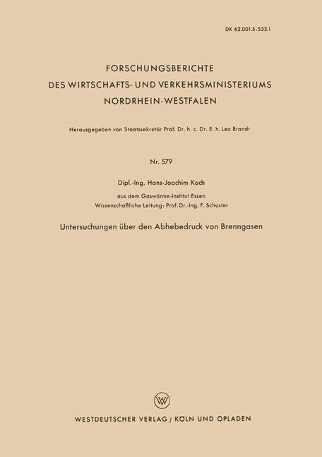 Untersuchungen über den Abhebedruck von Brenngasen
