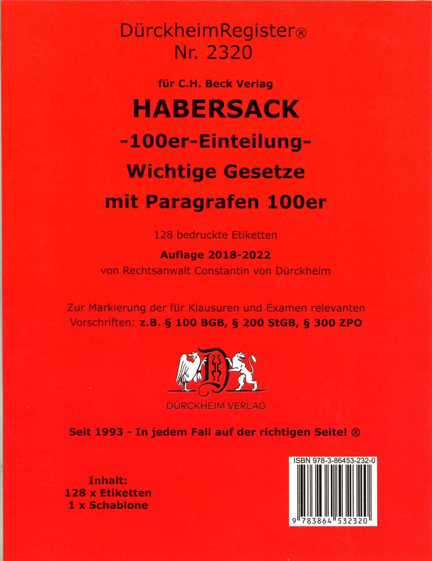 DürckheimRegister® SCHÖNFELDER-100er-Einteilung - 2018-2022