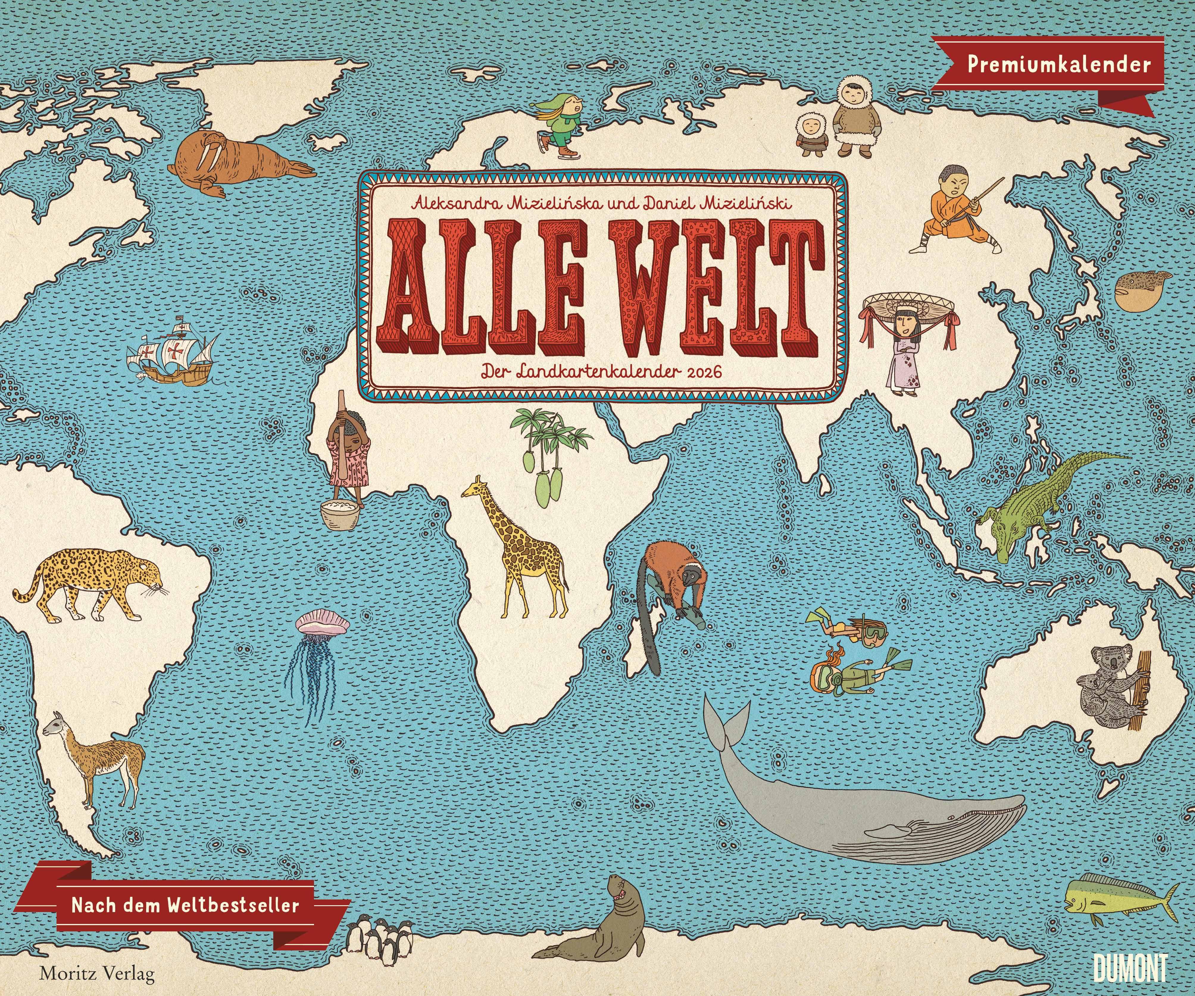 Alle Welt 2026 - Landkarten-Kalender von DUMONT- Kinder-Kalender -Querformat 60 x 50 cm