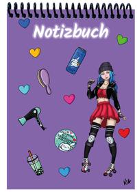 Vorderes Coverbild A 4 Notizblock Manga Enora, lila, liniert