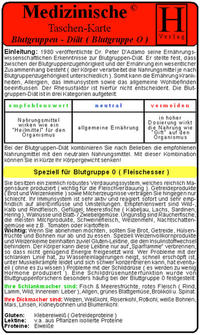 Blutgruppen-Diät - Blutgruppe 0 - Medizinische Taschen-Karte