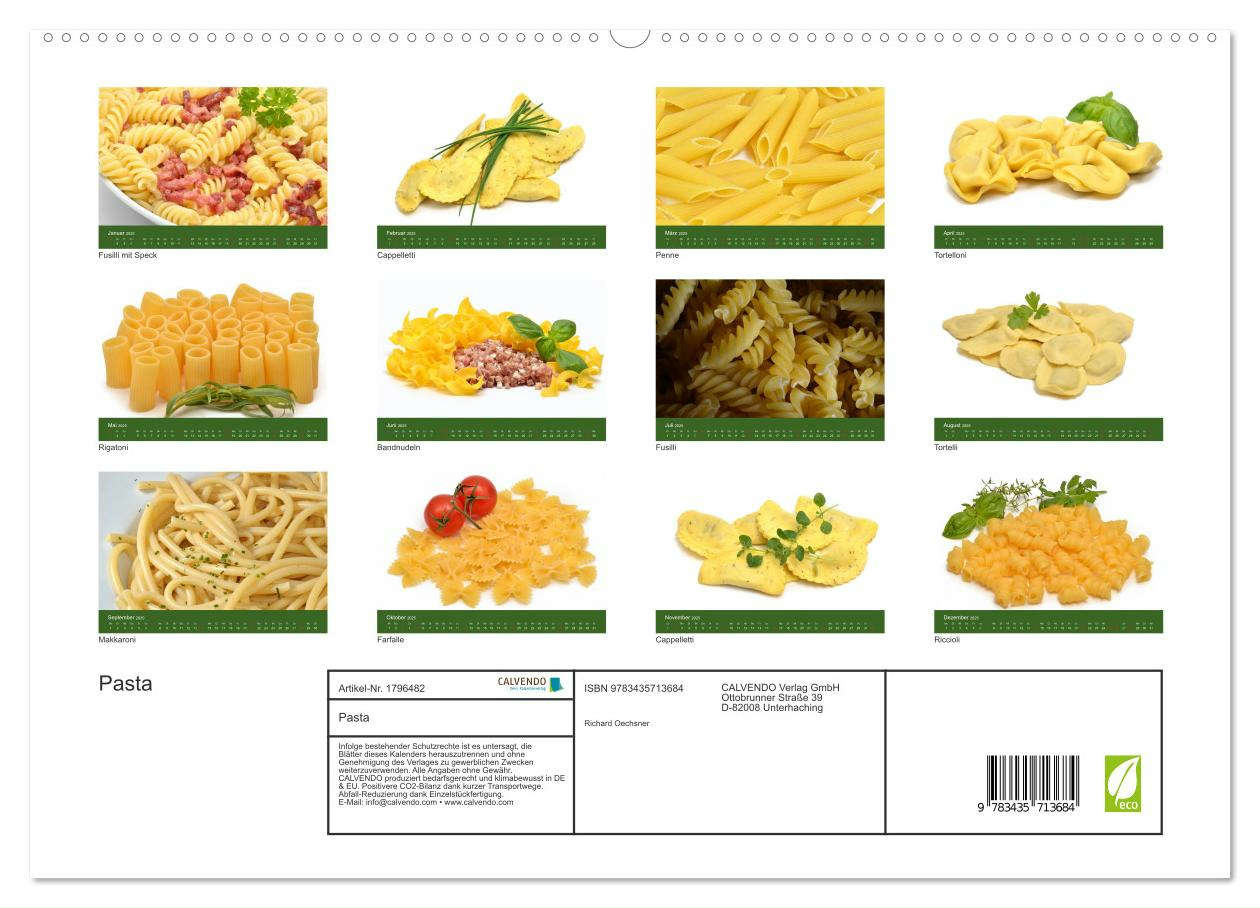 Pasta (hochwertiger Premium Wandkalender 2025 DIN A2 quer), Kunstdruck in Hochglanz