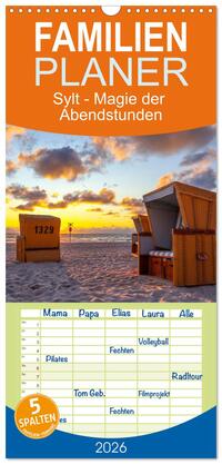 Familienplaner 2026 - Sylt - Magie der Abendstunden mit 5 Spalten (Wandkalender, 21 x 45 cm) CALVENDO
