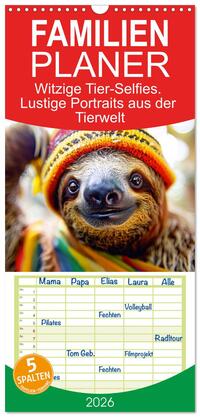 Familienplaner 2026 - Witzige Tier-Selfies. Lustige Portraits aus der Tierwelt mit 5 Spalten (Wandkalender, 21 x 45 cm) CALVENDO