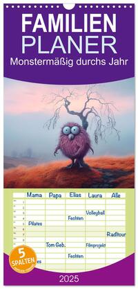 Familienplaner 2025 - Monstermäßig durchs Jahr mit 5 Spalten (Wandkalender, 21 x 45 cm) CALVENDO