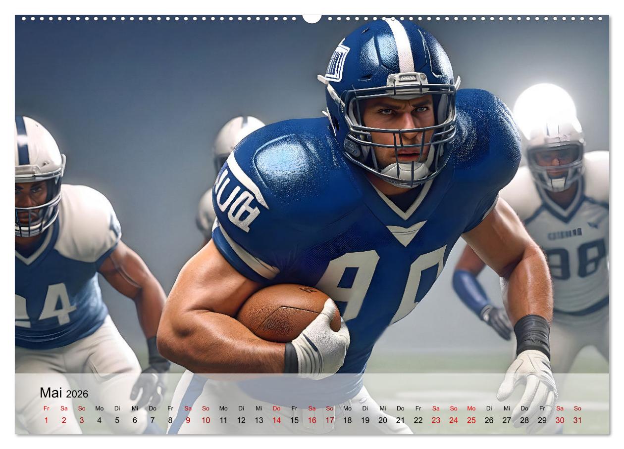 American Football - im Team zum Sieg (hochwertiger Premium Wandkalender 2026 DIN A2 quer), Kunstdruck in Hochglanz