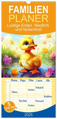 Familienplaner 2025 - Lustige Enten. Niedlich und farbenfroh mit 5 Spalten (Wandkalender, 21 x 45 cm) CALVENDO