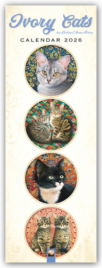 Ivory Cats – Gemalte Katzen – Slimline-Kalender 2026 – Original Flame Tree Publishing-Kalender Slimeline [Mehrsprachig] [Kalender]