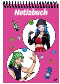 Vorderes Coverbild A 5 Notizblock Manga Quinn und Enora, pink, blanko