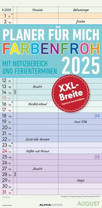 Alpha Edition - Planer für mich XL 2025 Familienplaner, 22x45cm, Familienkalender mit 2 Spalten für Termine, viel Platz für Notizmöglichkeiten, Ferientermine DE/AT/CH, deutsches Kalendarium