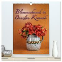 Blumenschmuck in Bunzlau Keramik (hochwertiger Premium Wandkalender 2026 DIN A2 hoch), Kunstdruck in Hochglanz