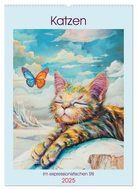 Vorderes Coverbild Katzen im expressionistischen Stil (Wandkalender 2025 DIN A2 hoch), CALVENDO Monatskalender