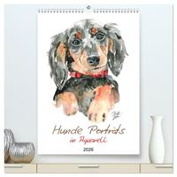 Hunde Porträts in Aquarell (hochwertiger Premium Wandkalender 2026 DIN A2 hoch), Kunstdruck in Hochglanz