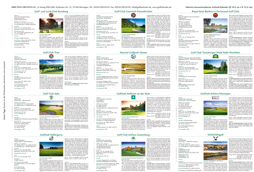 Rückseitencover Golfkalender 2013