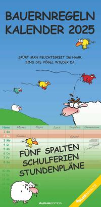Vorderes Coverbild Alpha Edition - Bauernregeln 2025 Familienplaner, 22x45cm, Familienkalender mit 5 Spalten für Termine, Mondphasen, Kalenderwochen, Ferientermine DE/AT/CH, deutsches Kalendarium