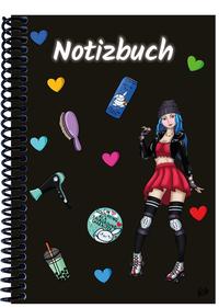 Vorderes Coverbild A 4 Notizbuch Manga Enora, schwarz, liniert