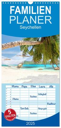 Familienplaner 2025 - Seychellen mit 5 Spalten (Wandkalender, 21 x 45 cm) CALVENDO