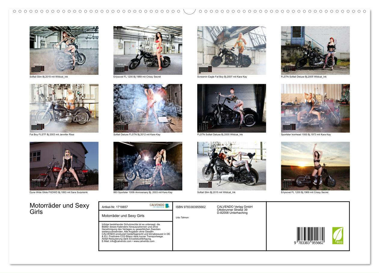 Motorräder und Sexy Girls (hochwertiger Premium Wandkalender 2025 DIN A2 quer), Kunstdruck in Hochglanz