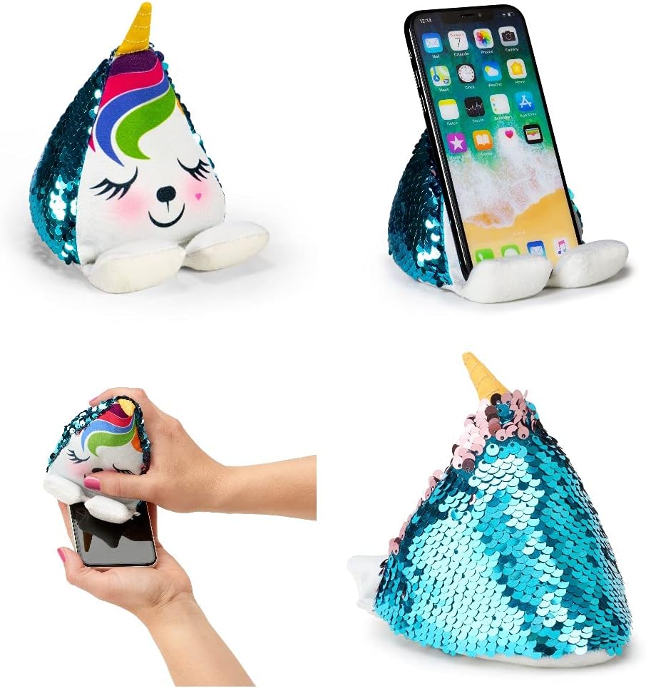 Plusheez Handykissen (Einhorn) - Handyhalter - Aufsteller für Handys, Mini-Tablets und E-Reader - Passend für alle Handys - Mit Mikrofaserfläche zum Reinigen von Displays