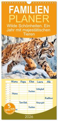 Familienplaner 2026 - Wilde Schönheiten. Ein Jahr mit majestätischen Tieren mit 5 Spalten (Wandkalender, 21 x 45 cm) CALVENDO