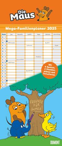 DUMONT - Die Maus 2025 Mega-Familienplaner, 30x70cm, Kalender mit 6 Spalten, Familienkalender mit 2 Stundenplänen und Ferientabelle