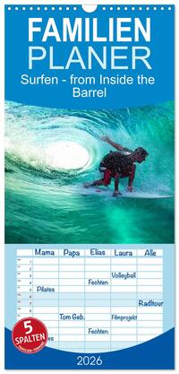 Familienplaner 2026 - Surfen - from Inside the Barrel mit 5 Spalten (Wandkalender, 21 x 45 cm) CALVENDO