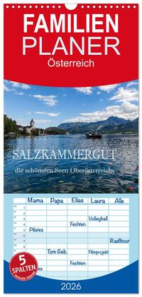 Vorderes Coverbild Familienplaner 2026 - Salzkammergut - Die schönsten Seen Oberösterreichs mit 5 Spalten (Wandkalender, 21 x 45 cm) CALVENDO
