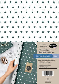 Weihnachtsgeschenkpapier-Set: Sterne (grün/ weiß)