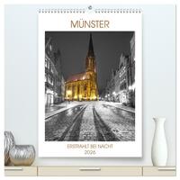 Münster - erstrahlt bei Nacht (hochwertiger Premium Wandkalender 2026 DIN A2 hoch), Kunstdruck in Hochglanz
