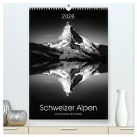 SCHWEIZER ALPEN in Schwarz und Weiß (hochwertiger Premium Wandkalender 2026 DIN A2 hoch), Kunstdruck in Hochglanz