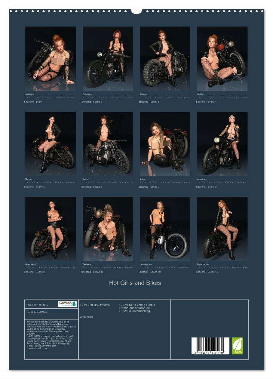 Hot Girls and Bikes (hochwertiger Premium Wandkalender 2025 DIN A2 hoch), Kunstdruck in Hochglanz