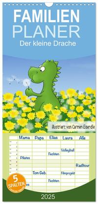 Familienplaner 2025 - Der kleine Drache mit 5 Spalten (Wandkalender, 21 x 45 cm) CALVENDO