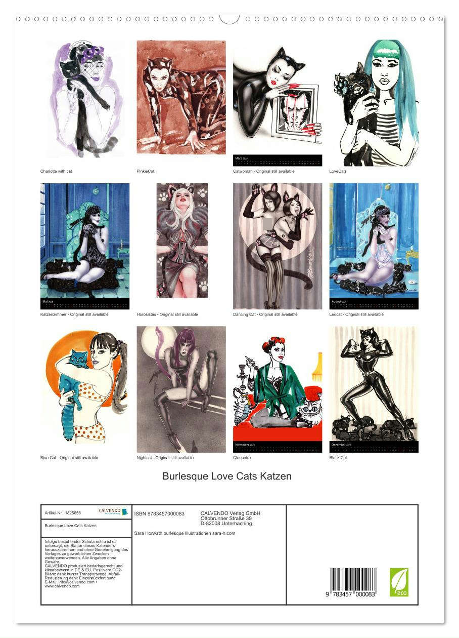 Burlesque Love Cats Katzen (hochwertiger Premium Wandkalender 2025 DIN A2 hoch), Kunstdruck in Hochglanz
