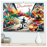 Drummer - Color Splash Rhythms: Trommelschläge und Farbexplosionen (hochwertiger Premium Wandkalender 2025 DIN A2 quer), Kunstdruck in Hochglanz