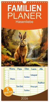 Familienplaner 2026 - Hasenliebe mit 5 Spalten (Wandkalender, 21 x 45 cm) CALVENDO
