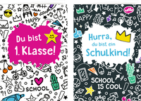 Grußkarte mit Wegbegleiter-Pin – Du bist 1. Klasse / Hurra, du bist ein Schulkind!