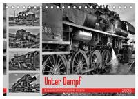 Unter Dampf - Eisenbahnromantik in schwarz-weiß (Tischkalender 2025 DIN A5 quer), CALVENDO Monatskalender