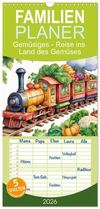 Familienplaner 2026 - Gemüsiges - Reise ins Land des Gemüses mit 5 Spalten (Wandkalender, 21 x 45 cm) CALVENDO