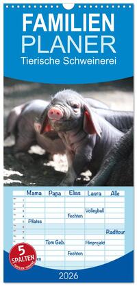 Familienplaner 2026 - Tierische Schweinerei mit 5 Spalten (Wandkalender, 21 x 45 cm) CALVENDO