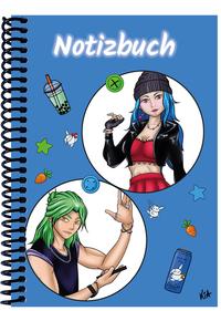 Vorderes Coverbild A 5 Notizbuch Manga Quinn und Enora, blau, blanko