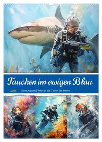 Tauchen im ewigen Blau. Eine Aquarell-Reise in die Tiefen der Meere (Wandkalender 2026 DIN A2 hoch), CALVENDO Monatskalender