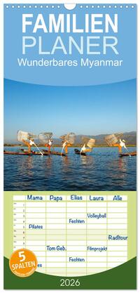 Familienplaner 2026 - Wunderbares Myanmar mit 5 Spalten (Wandkalender, 21 x 45 cm) CALVENDO