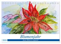 Blumenjahr - Bunte Blüten in Aquarell (Tischkalender 2026 DIN A5 quer), CALVENDO Monatskalender