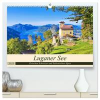 Luganer See - Zwischen Schweizer und Italienischen Alpen (hochwertiger Premium Wandkalender 2025 DIN A2 quer), Kunstdruck in Hochglanz