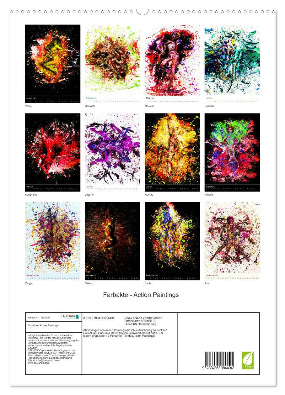 Farbakte - Action Paintings (hochwertiger Premium Wandkalender 2025 DIN A2 hoch), Kunstdruck in Hochglanz