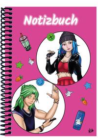 Vorderes Coverbild A 4 Notizbuch Manga Quinn und Enora, pink, blanko
