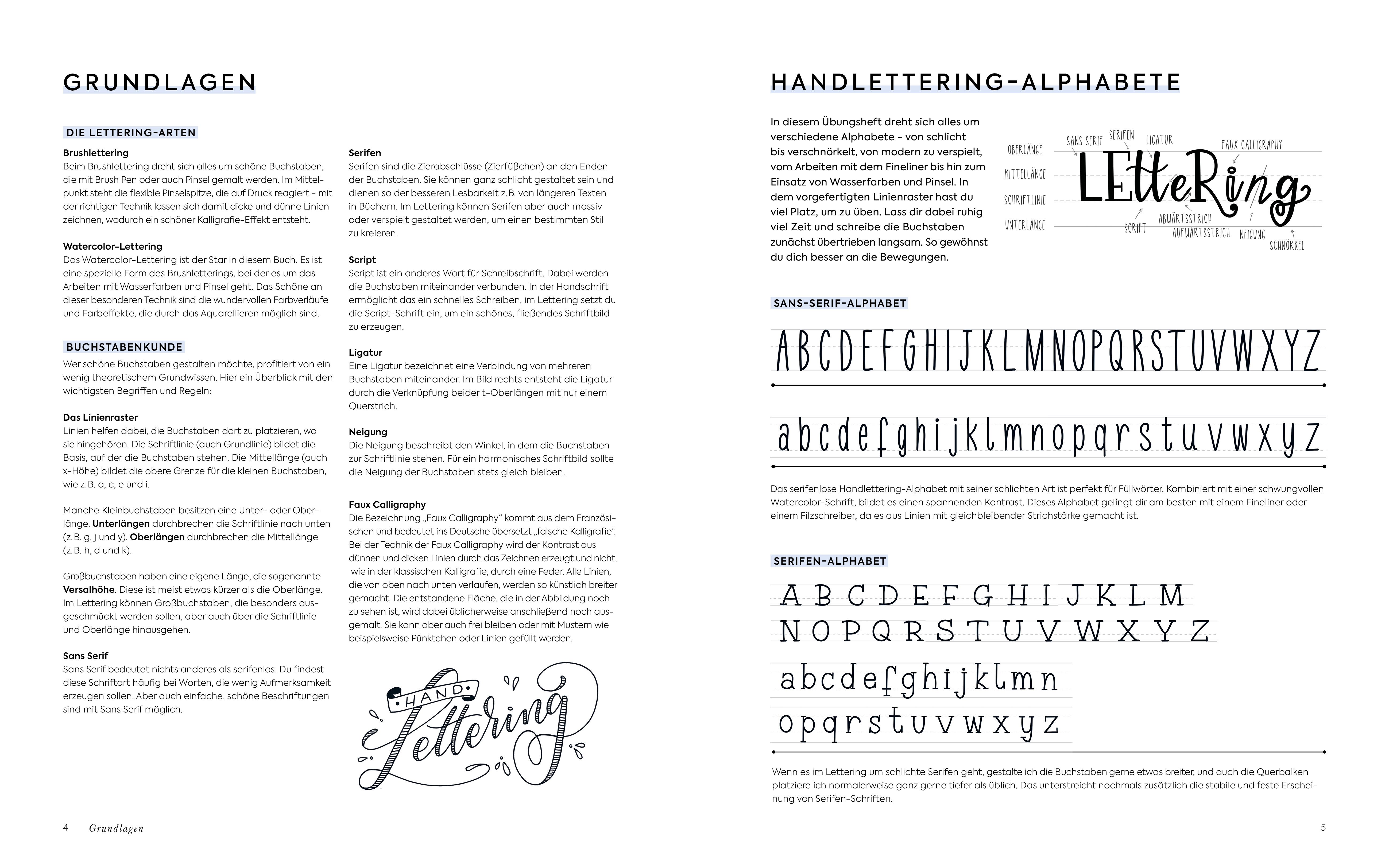 Beispielinhalt (Bild) Handlettering Alphabete Watercolor – Das Übungsheft