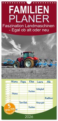 Familienplaner 2026 - Faszination Landmaschinen - Egal ob alt oder neu mit 5 Spalten (Wandkalender, 21 x 45 cm) CALVENDO