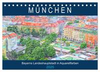 München - Bayerns Landeshauptstadt in Aquarellfarben (Tischkalender 2025 DIN A5 quer), CALVENDO Monatskalender