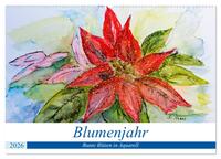 Blumenjahr - Bunte Blüten in Aquarell (Wandkalender 2026 DIN A2 quer), CALVENDO Monatskalender
